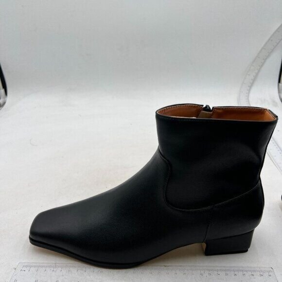 Black Women Square Toe Comfort Kitten Low Heel Ankle Boot Side Zipper Bootie - Picture 1 of 7